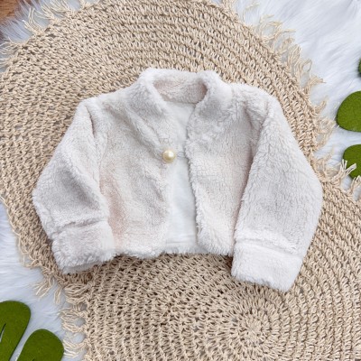 Conj. Bolerinho de Pelinho e Vestido Ursinhas - Off White e Bordo